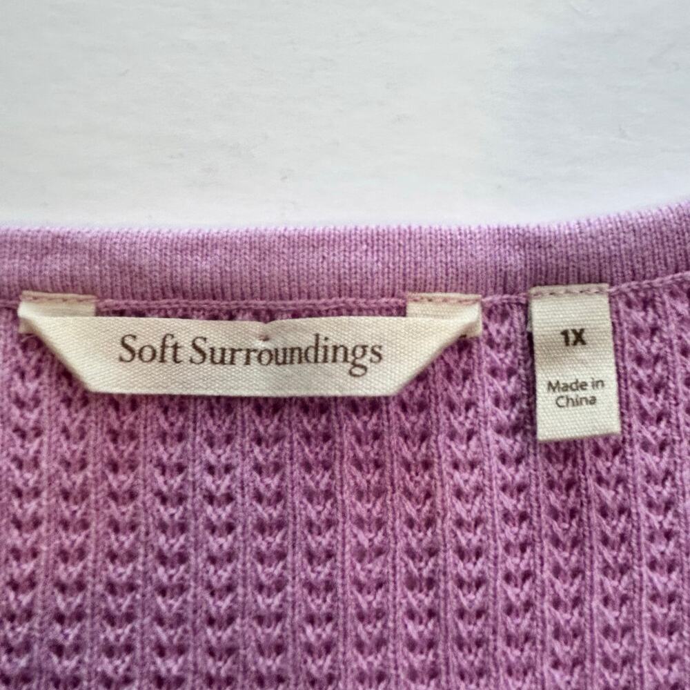 Soft Surroundings waffle knit silk and cotton  3/4 sleeve lilac sweater size 1X - Picture 6 of 10